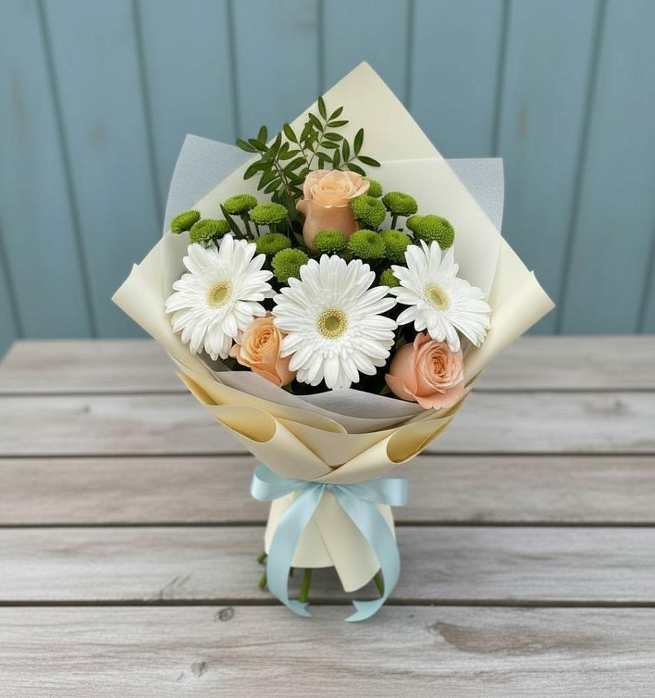 Букет цветов из: Герберы, Розы и Хризантемы в Чурапче