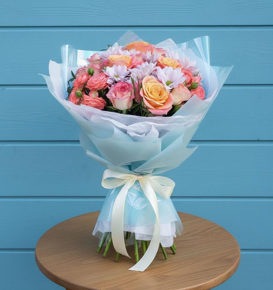 Букет цветов из: Хризантемы и Розы в Чурапче