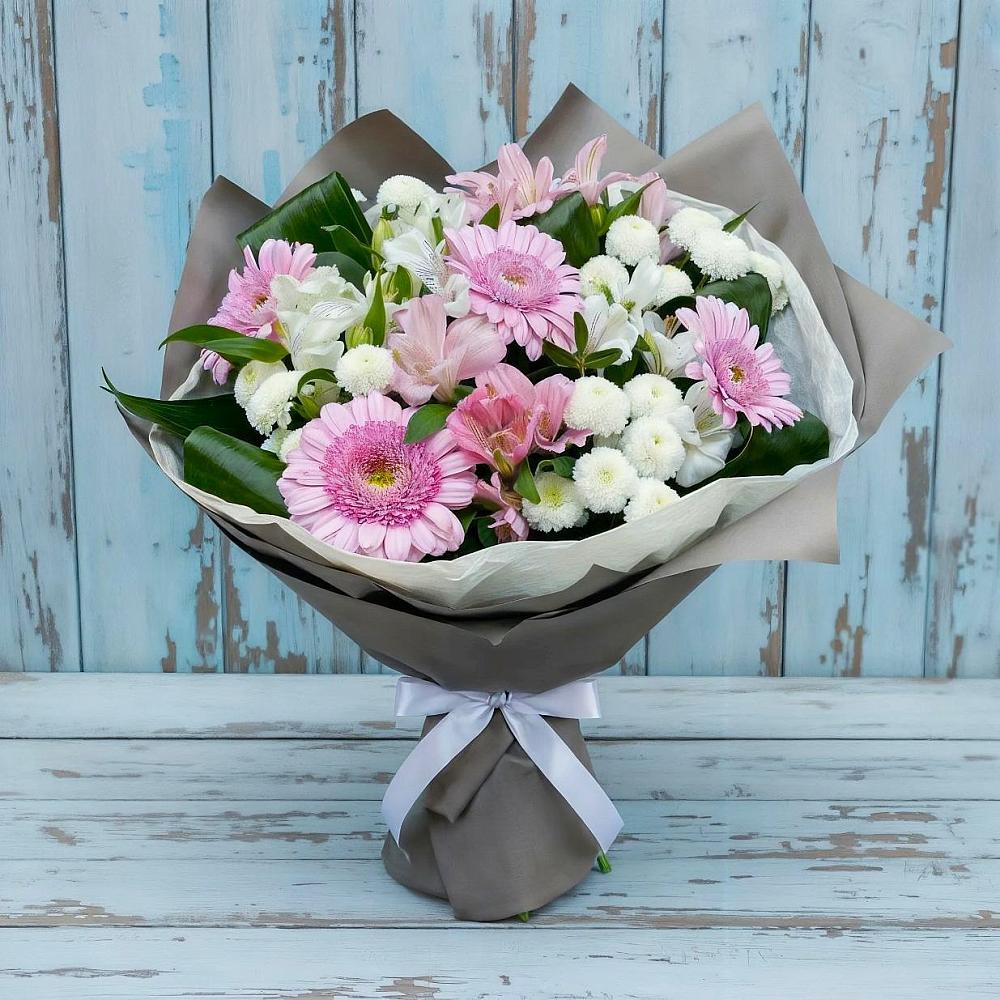 Букет цветов из: Герберы, Альстромерии и Хризантемы в Чурапче