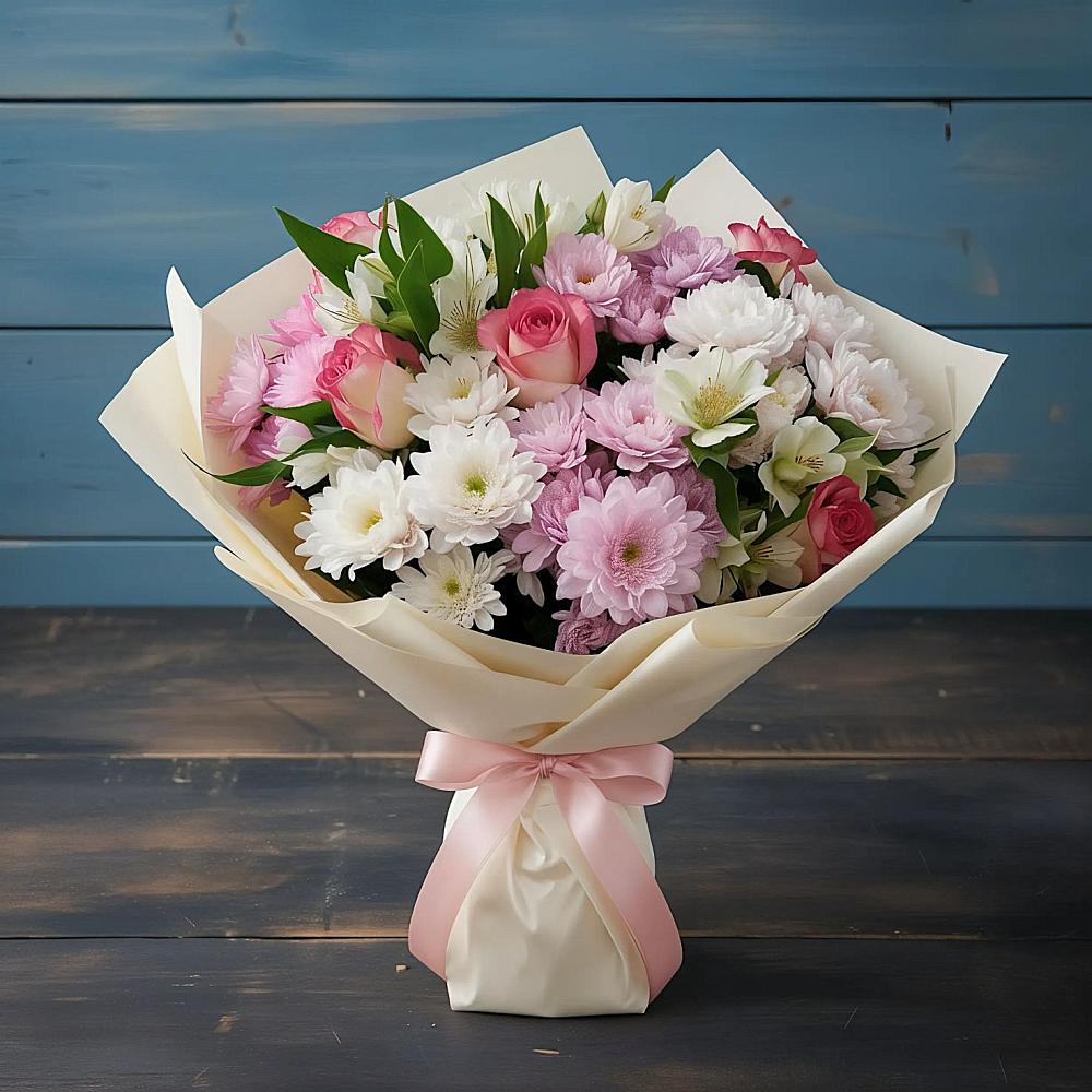 Букет цветов из: Хризантемы, Альстромерии и Розы в Чурапче